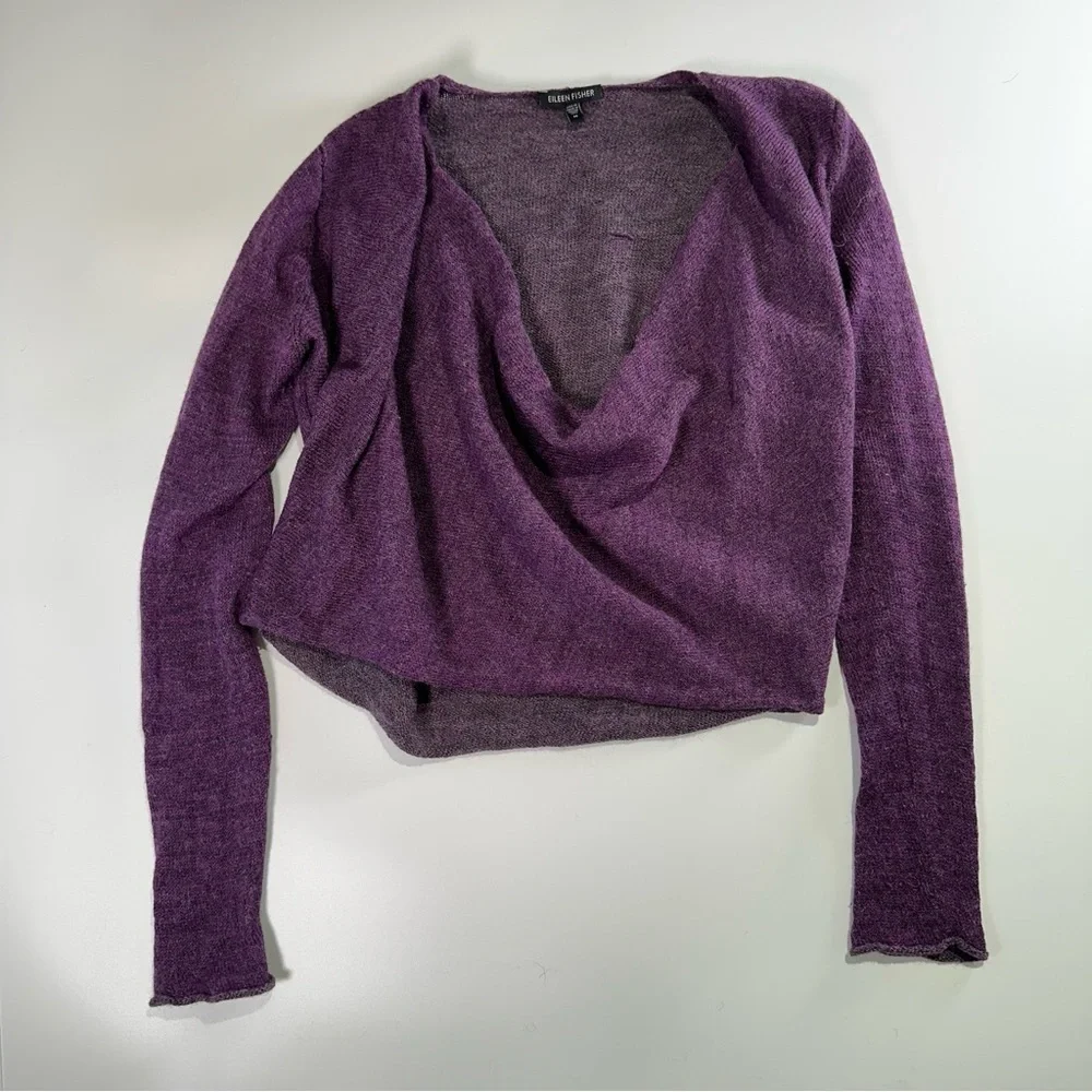 Eileen Fisher cozy alpaca wool blend drape neck cropped knit elevated basics M